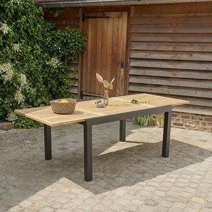 Ausziehbarer Gartentisch aus Aluminium und Teak 6/10 Sitzer
