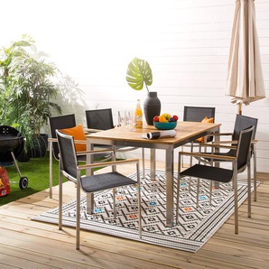 Ausziehbarer Gartentisch Tischplatte: Massivholz Teak, naturbelassen Gestell: Edelstahl, gebürstet 150 x 75 x 90cm Braun/Silber