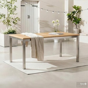 Ausziehbarer Gartentisch Tischplatte: Massivholz Teak, naturbelassen Gestell: Edelstahl, gebürstet 150 x 75 x 90cm Braun/Silber/Braun/Silber