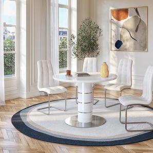 Ausziehbarer Tisch - 4 bis 6 Sitzplätze - Holz & Edelstahl - Weiß lackiert - CUSCO