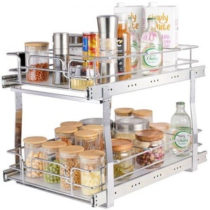 ausziehbares Gewürzregal Doppelkorb Spülschrankregal Küchenschrank, Schiebeschublade Waschbecken Gewürzregal Schrank Organizer Unterschrankregal 393x558x457 mm (Installationsgröße) HGS214W21D15H80OCV0