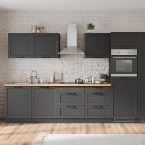 Autarke Küchenzeile Meran Variante A 420cm Grau/Matt Grau Glaskeramik mit Elektrogeräten