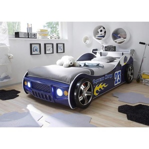 Autobett, Blau, Holzwerkstoff, Höhe ca. 25 cm, 90x200 cm, Beleuchtung, für Rollrost geeignet, Kinder- & Jugendzimmer, Kindermöbel, Kinderbetten, Spielbetten