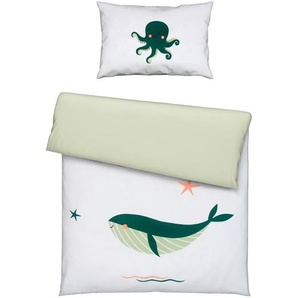 Avelia Babybettwäsche Seaworld, Mehrfarbig, Textil, Fische, 100x135 cm, Gots, Oeko-Tex® Standard 100, schadstoffgeprüft, bio, Schlafen, Babybett-Ausstattung, Babybettwäsche