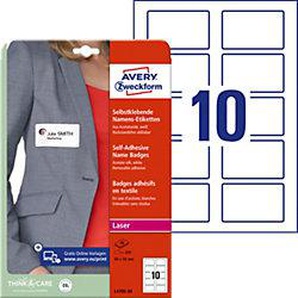 AVERY Zweckform Ablösbare L4785-20 Namensschilder DIN A4 Weiß 80 x 50 mm 20 Blatt à 10 Etiketten 5765049