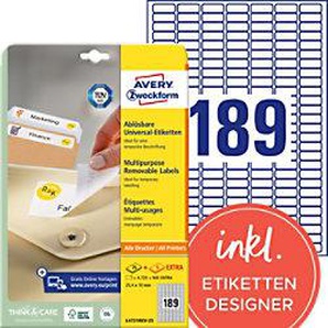 AVERY Zweckform L4731REV-25 Ablösbare Universaletiketten DIN A4 Weiß 25,4 x 10 mm 30 Blatt à 189 Etiketten