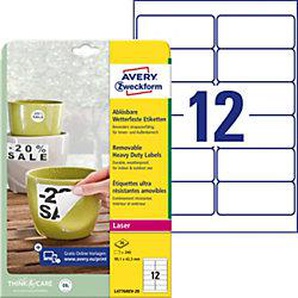 AVERY Zweckform L4776REV-20 Wetterfeste Etiketten DIN A4 Weiß 99,1 x 42,3 mm 20 Blatt à 12 Etiketten 6910938
