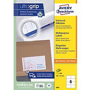 AVERY Zweckform ultragrip Universaletiketten 3427 Selbsthaftend DIN A4 Weiß 105 x 74 mm 100 Blatt à 8 Etiketten