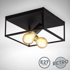 B.k.licht - Deckenleuchte 29x29 cm - Metallkorpus, E27 Fassung, retro, 2-flammig, schwarz