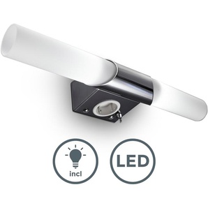 Spiegelleuchte B.K.LICHT BK_WL1021 LED-Spiegelleuchte, inkl. Steckdose, E14 Fassung, IP20 Lampen Gr. inkl. Kippschalter und Steckdose, grau (chromfarben) Bad-Spiegelleuchten Bad-Wandleuchte, Inkl. 2x 5W-E14, 470Lm, 3000K, Breite: 44,5 cm