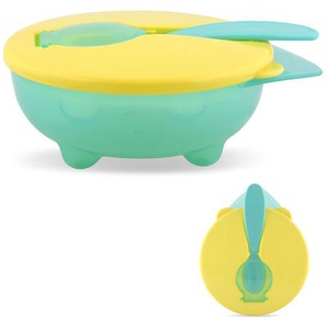 Baby Care Kinderschüssel Kunststoff, Löffel, Deckel, Essschale rutschfest, Griff