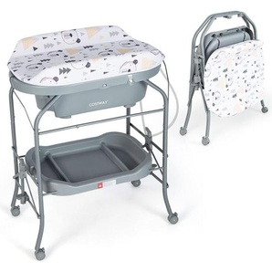 Baby Wickeltisch mit Badewanne, tragbare&klappbare Wickelkommode mit PVC-Auflage, COSTWAY Badewanne, Ablagefach, Wickelstation mit 4 Universalraedern