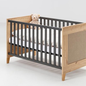 Babybett Arona, Asteiche Nachbildung/anthrazit, Liegefläche ca. 70 x 140 cm
