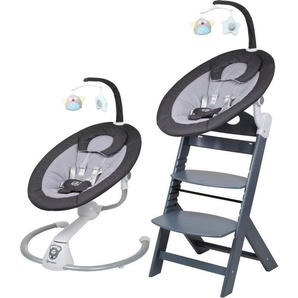 BabyGo Hochstuhl Family Homey Set, grau/dunkelgrau, mit elektrischer Babywippe inkl. Spielbogen