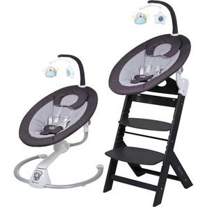 BabyGo Hochstuhl Family Homey Set, schwarz/dunkelgrau, mit elektrischer Babywippe inkl. Spielbogen