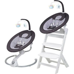 BabyGo Hochstuhl Family Homey Set, weiß/dunkelgrau, mit elektrischer Babywippe inkl. Spielbogen