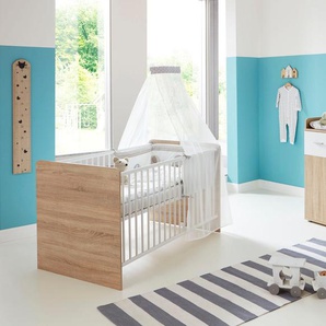 Babymöbel-Set BMG MÖBEL Maxim Schlafzimmermöbel-Sets Gr. Mit Umbauseiten-Set + ohne Matratze, weiß (eiche sonoma, weiß) Baby Babymöbel-Set Baby-Bettsets Schlafzimmermöbel-Sets Bett + Wickelkommode