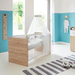 Babymöbel-Set BMG MÖBEL Maxim Schlafzimmermöbel-Sets Gr. Mit Umbauseiten-Set + Kaltschaummatratze, weiß (eiche sonoma, weiß) Baby Babymöbel-Set Baby-Bettsets Schlafzimmermöbel-Sets Bett + Wickelkommode