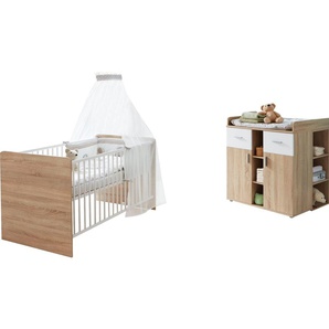 Babymöbel-Set BMG MÖBEL Maxim Schlafzimmermöbel-Sets Gr. Mit Umbauseiten-Set + ohne Matratze, weiß (eiche sonoma, weiß) Baby Baby-Bettsets