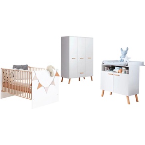 Babymöbel-Set TRENDTEAM Mats Schlafzimmermöbel-Sets Gr. ohne Matratze, B/H: 70 cm x 140 cm, weiß (weiß melamin, eiche sägerau) Baby Baby-Bettsets Schlafzimmermöbel-Sets
