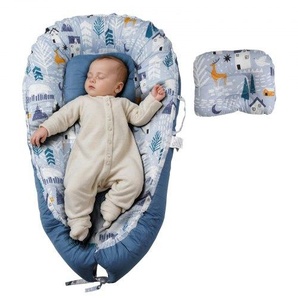 Babynest, Kuschelnest, 100 % weiche Baumwolle, Babynestchen für Neugeborene mit Kopfstütze und 2 doppelseitigen Bezügen, Reisebett mit Tragetasche für zu Hause & unterwegs, 900x500x140mm BWSYEWBWSYEWM9LWMV0