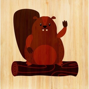 Babywanddeko Bärbel Biber , Braun , Holz , Birke , 60x60x3 cm , Babymöbel, Babyzimmer Deko, Babywanddeko