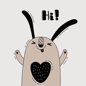Babywanddeko Happy Rabbit , Grau , Metall , 40x40x3 cm , Babymöbel, Babyzimmer Deko, Babywanddeko