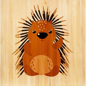 Babywanddeko Ida Igel , Braun , Holz , Birke , 40x40x3 cm , Babymöbel, Babyzimmer Deko, Babywanddeko