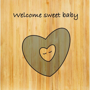 Babywanddeko Welcome Sweet , Blau, Schwarz, Birke , Holz , Birke , 30x30x3 cm , Babymöbel, Babyzimmer Deko, Babywanddeko