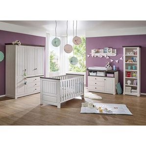 Babyzimmer Einrichtung in Weiß und Grey Wash Kiefer Massivholz (fünfteilig)