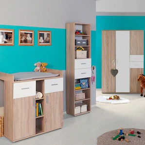 Babyzimmer-Komplettset BMG MÖBEL Maxim Schlafzimmermöbel-Sets Gr. Mit Umbauseiten-Set + ohne Matratze, weiß (eiche sonoma, weiß) Baby Komplett-Babybetten Schlafzimmermöbel-Sets Bett + Wickelkommode 4-trg. Schrank Standregal