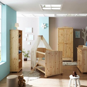 Babyzimmer-Komplettset TICAA Adam Schlafzimmermöbel-Sets Gr. B/H: 70 cm x 140 cm, beige (kiefer massiv natur lackiert) Baby Komplett-Babybetten Schlafzimmermöbel-Sets Bett + Wickelkommode Schrank Unterstellregal Standregal