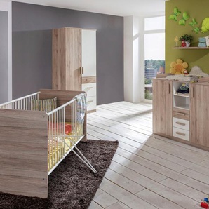 Babyzimmer-Komplettset WIMEX Bergamo Schlafzimmermöbel-Sets Gr. B/H: 70 cm x 140 cm, weiß (san remo eiche nb, alpinweiß) Baby Komplett-Babybetten Bett + Wickelkommode 2 trg. Schrank