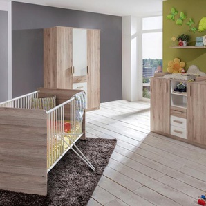 Babyzimmer-Komplettset WIMEX Bergamo Schlafzimmermöbel-Sets Gr. B/H: 70 cm x 140 cm, weiß (san remo eiche nb, alpinweiß) Baby Komplett-Babybetten Bett + Wickelkommode Eckschrank