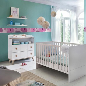 Babyzimmer-Komplettset WIMEX Cannes Schlafzimmermöbel-Sets weiß (alpinweiß, eiche nb) Baby Komplett-Babybetten Bett + Wickelkommode 2 trg. Schrank
