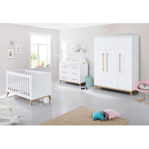 Babyzimmer Pinolino Riva , Weiß, Esche , 6 Fächer , 6 Schubladen , in verschiedenen Größen erhältlich,zum Juniorbett umbaubar, höhenverstellbar, Sprossen mit Normabstand, Aufbauanleitung im Karton, Lattenrost inklusive, Schlupfsprossen , Babymöbel,