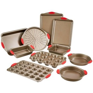 Backformen-Set 10-tlg. antihaftbeschichtete Kochgeschirrplatten und -bleche aus Karbonstahl, Backgeschirr-Kochsets für den Küchenofen mit Silikongriffen, für Keksen Kuchen Muffins Brot Golden TGKPTZ10JJS09H2VEV0