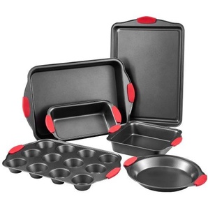 Backformen-Set 6-teilig antihaftbeschichtete Kochgeschirrplatten und -bleche aus Karbonstahl, Backgeschirr-Kochsets für den Küchenofen mit Silikongriffen, für Keksen Kuchen Muffins Schwarz TGKPTZ6JHS00V24UMV0