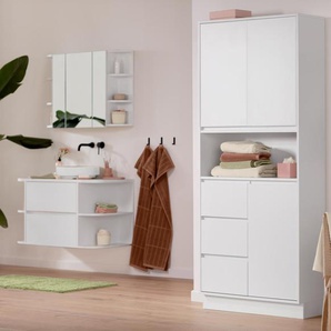 Bad-Hochschrank - Weiß - Holz -
