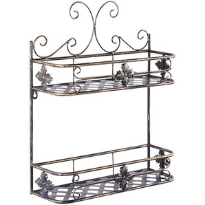 Bad Wandregal Schwarz Metall Antik Optik mit 2 Ablagen Gäste-WC Bad Badezimmer Möbel Accessoires Zubehör