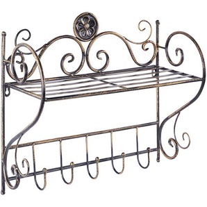 Wandregal Schwarz Metall mit 1 Boden 5 Haken Rechteckig Antik Optik Retro Badezimmer Wohnzimmer Schlafzimmer Wanddekoration
