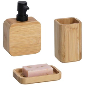 Badaccessoire-Set ZELLER PRESENT Badaccessoires-Sets schwarz Bad-Accessoires Sets Bad-Set Bambus 3-tlg.