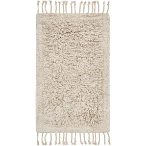 Badematte Beige Baumwolle 50 x 80 cm Rechteckig Einfarbig mit Fransen Modern Flauschig Badteppich Bodenmatte Badezimmer Ausstattung