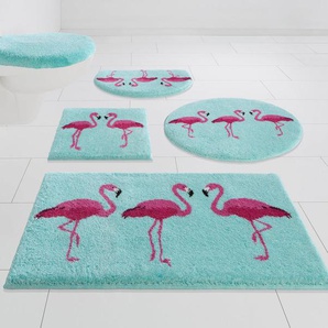 Badematte Flamingos Grund, Höhe 20 mm, rutschhemmend beschichtet, Kunstfaser, rechteckig