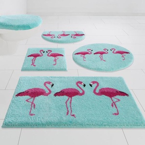 Badematte Flamingos Grund, Höhe 20 mm, rutschhemmend beschichtet, fußbodenheizungsgeeignet, Kunstfaser, rechteckig