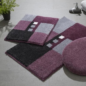 Badematte GRUND Merkur Badematten Gr. 3-tlg. Hänge-WC Set, 3 St., Kunstfaser, lila (beere) Gemusterte Badematten mehrfarbig, auch als 2 teiliges & 3 Set erhältlich