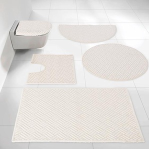 Badematte GUIDO MARIA KRETSCHMER HOME&LIVING Dario Badematten Gr. rund (Ø 75 cm), 1 St., Baumwolle-Polyester, beige (natur) Gemusterte Badematten Hoch-Tief-Effekt, Badteppich, mit Muster