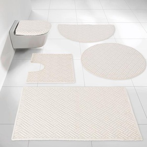 Badematte GUIDO MARIA KRETSCHMER HOME&LIVING Dario Badematten Gr. WC-Vorleger rechteckig mit Ausschnitt (55 cm x 50 cm) WC-Deckelbezug (47 cm x 50 cm), 2 St., Baumwolle-Polyester, beige (natur) Gemusterte Badematten Hoch-Tief-Effekt, Badteppich, mit