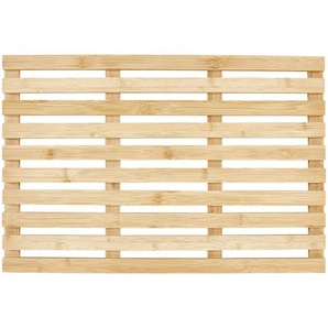 Badematte Hellbraun Bambusholz Rutschfest Rechteckig 53 x 36 cm Lattenoptik Lamellenoptik Rustikal Badezimmer Ausstattung Badmöbel Fußmatte