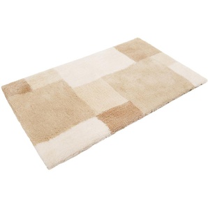 Badematte HOMIE LIVING Cala Rosso Badematten Gr. rechteckig (60 cm x 100 cm), 1 St., Polyester, beige (beige, sand) Gemusterte Badematten Badteppich, Patchwork Design, waschbar, karo, Badezimmerteppich